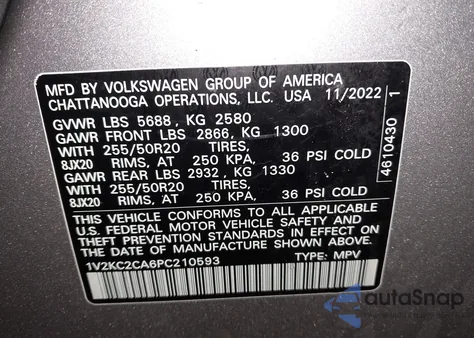 2023 Volkswagen Atlas Cross Sport 2.0T Se W/Technology из США, поврежденный, VIN 1V2KC2CA6PC210593